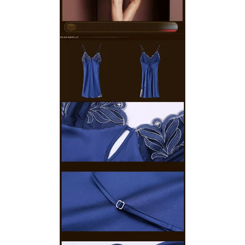 Pure Silk Pajamas Dress Blue Women Pajamas Dress